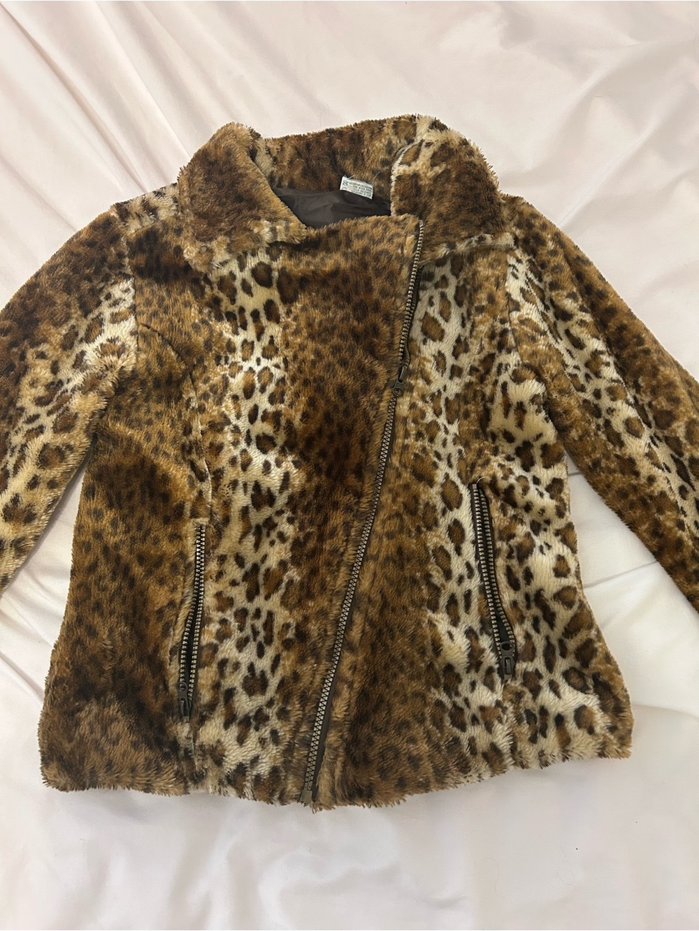 Vintage Leopard Print Faux Fur Coat - Brown